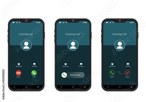 Smartphone mockup with incoming call. Mobile phone display in flat style.