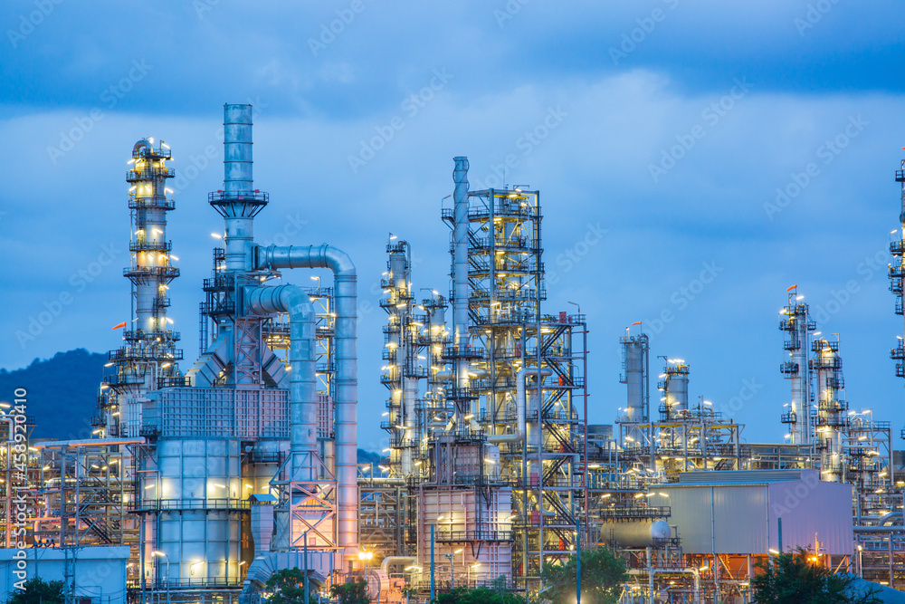Twilight scene of oil refinery plant of Petrochemistry industry Twilight scene of oil refinery plant of Petrochemistry industry