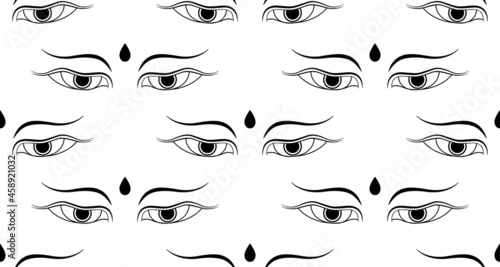 Buddha eyes symbol, icon, sign isolated on white background. Buddhism concept design seamless pattern. Vector illustration