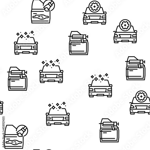 Car Painting Service Vector Seamless Pattern Thin Line Illustration