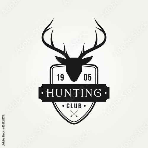 vintage hunting logo with deer head badge logo vector illustration design. retro hunting club, deer hunt, hunting adventure emblem logo concept
