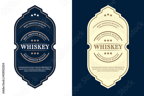 Whiskey Bourbon Vintage luxury antique logo border frame western engraving labels for beer wine whiskey alcohol product box packaging label vector printable design template