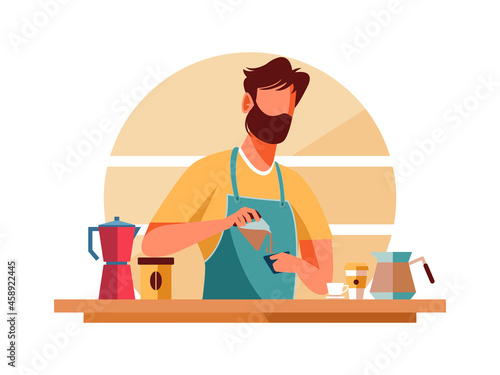 Illustration male barista making the coffee