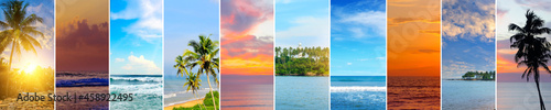 tropical beaches and beautiful sky. Collage.Wide photo.