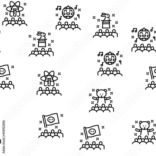 Kids Birthday Party Vector Seamless Pattern Thin Line Illustration