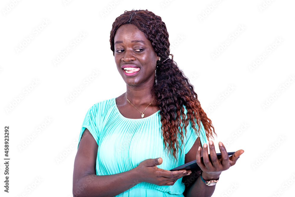 beautiful happy young woman holding digital tablet while smiling. beautiful happy young woman holding digital tablet while smiling.