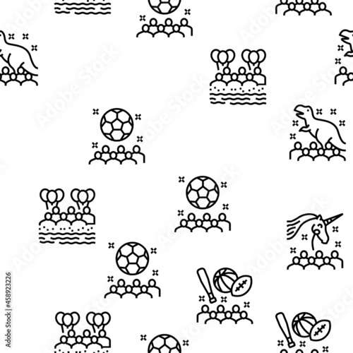 Kids Birthday Party Vector Seamless Pattern Thin Line Illustration