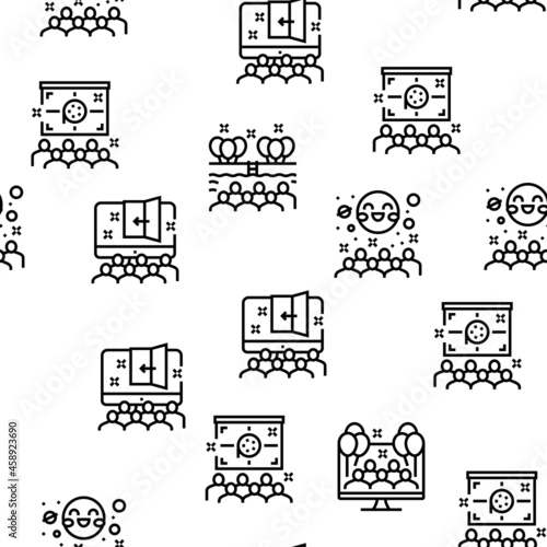 Kids Birthday Party Vector Seamless Pattern Thin Line Illustration