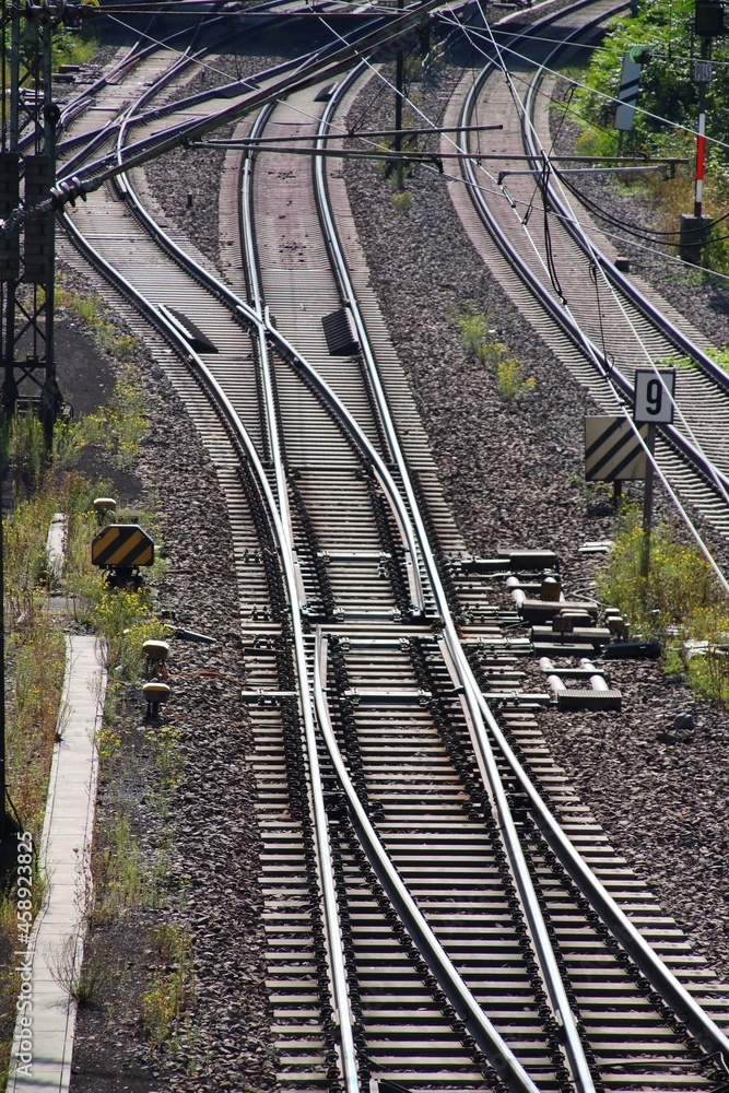 railroad tracks on an Train Station railroad tracks on an Train Station