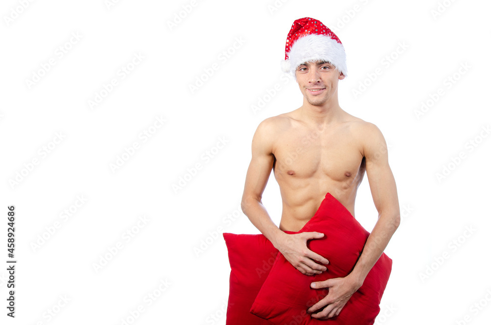Young attractive santa claus. White background. Young attractive santa claus. White background.