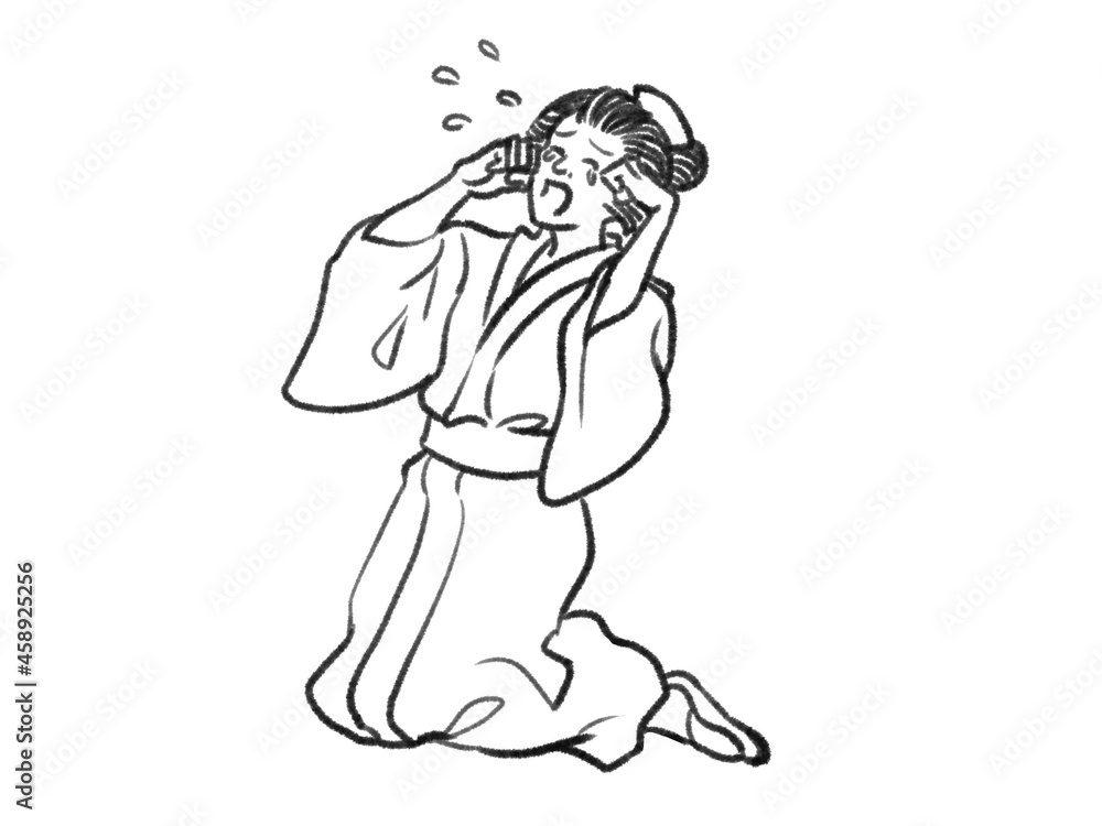 日本画タッチのお辞儀をする女性人物イラストJapanese painting illustration The person is crying.
日本画タッチのお辞儀をする女性人物イラストJapanese painting illustration The person is crying.
