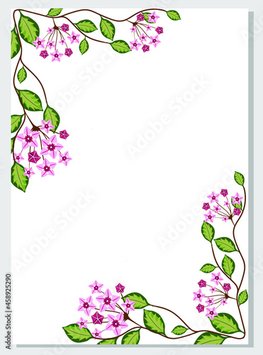 Floral card with hoya carnosa. Place for your text. Template for greeting card, invitation, banner or poster. Vector illustration