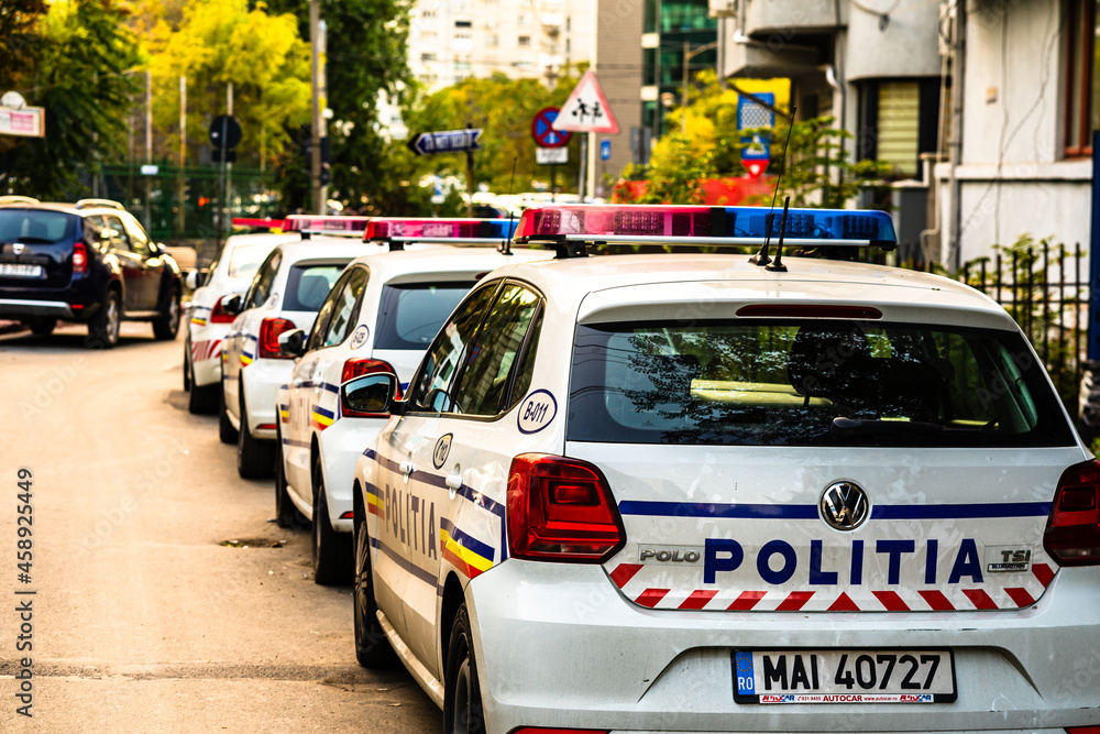 Romanian police (Politia Rutiera) car parked along the street in downtown  Bucharest, Romania, 2021 Stock Photo | Adobe Stock