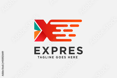 express delivery logo design, letter X with fast tail arrow , cargo shipping drop ship vector graphic logo design illustration