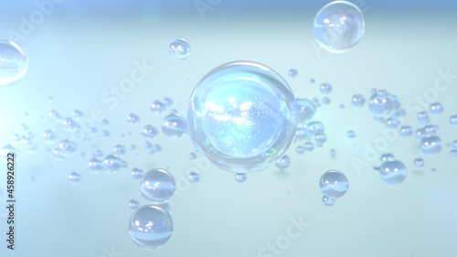 3D rendering Cosmetics Serum bubbles on defocus background. Collagen bubbles Design. Moisturizing Cream and Serum Concept.