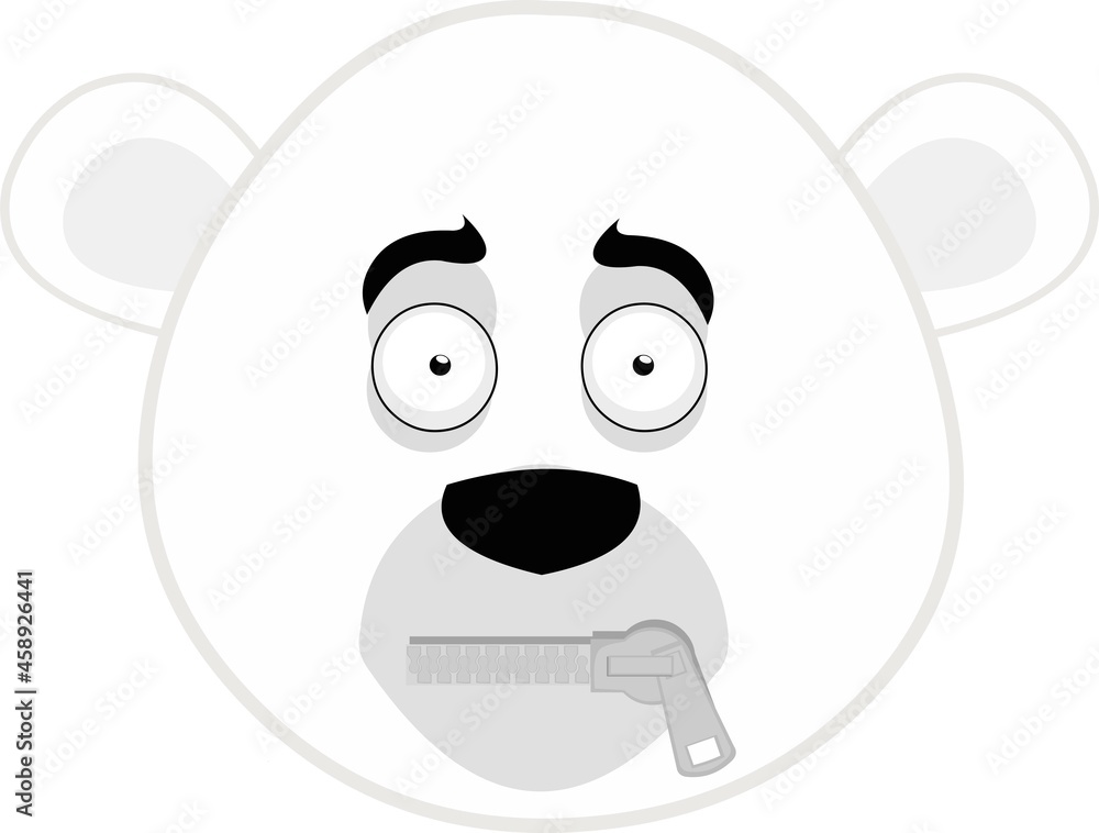 Obraz premium Vector emoticon illustration of the face of a cartoon polar bear with a zipper in its mouth
