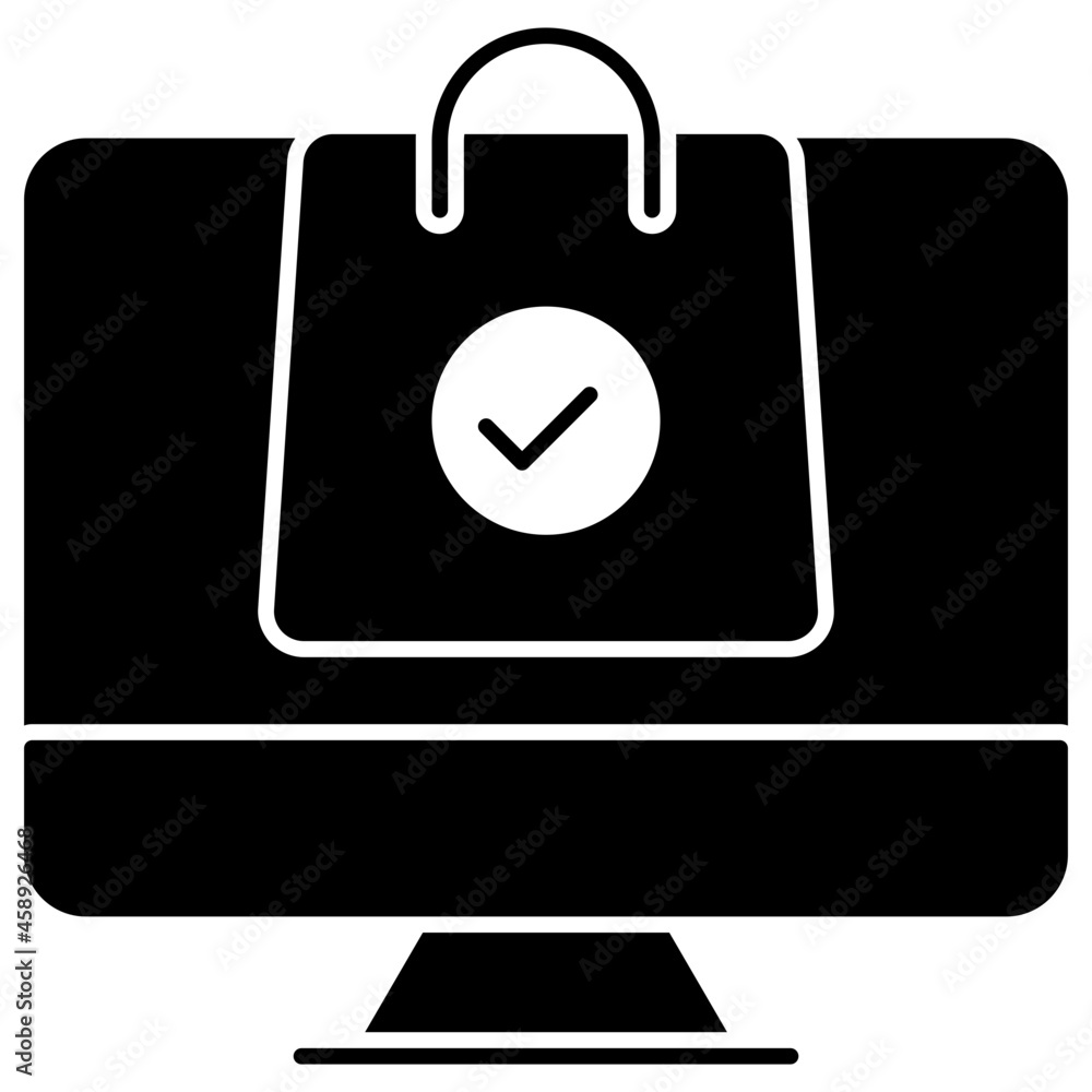 Tote inside monitor symbolising online shopping icon Tote inside monitor symbolising online shopping icon