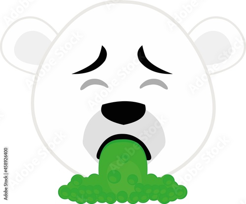 Vector emoticon illustration of the face of a cartoon polar bear vomiting