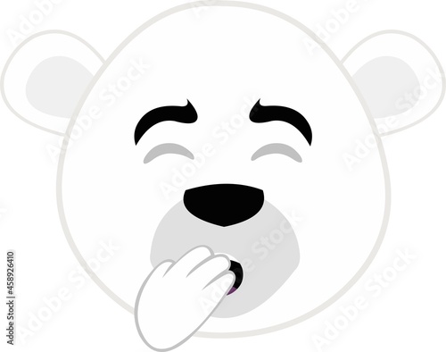 Vector emoticon illustration of the face of a cartoon polar bear yawning with his hand in his mouth