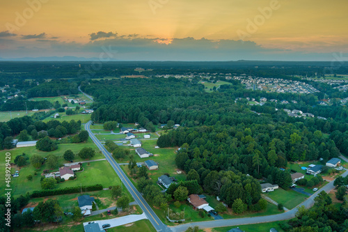 Fototapeta Naklejka Na Ścianę i Meble -  Aerial view on the residential streets landscape Boiling Springs town of a small town a height in SC USA