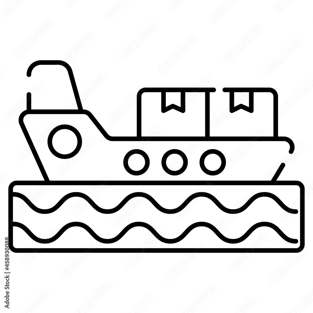 A linear design icon of cargo boat A linear design icon of cargo boat