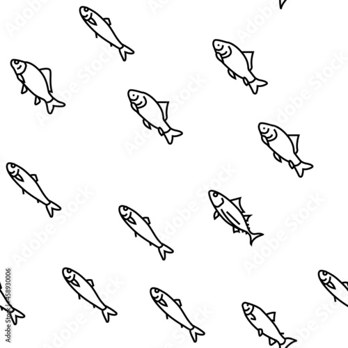 Commercial Fishing Aquaculture Vector Seamless Pattern Thin Line Illustration
