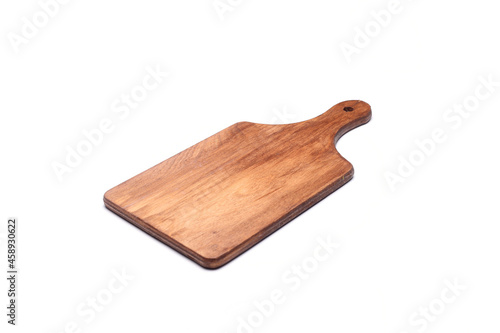 Wood cutting board for homemade bread cooking isolated on white background. Empty wooden tray at white