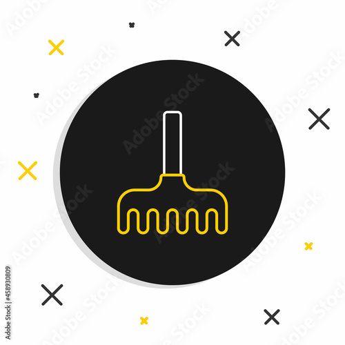 Line Garden rake icon isolated on white background. Tool for horticulture, agriculture, farming. Ground cultivator. Colorful outline concept. Vector