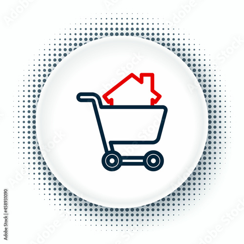 Line Shopping cart with house icon isolated on white background. Buy house concept. Home loan concept, rent, buying a property. Colorful outline concept. Vector