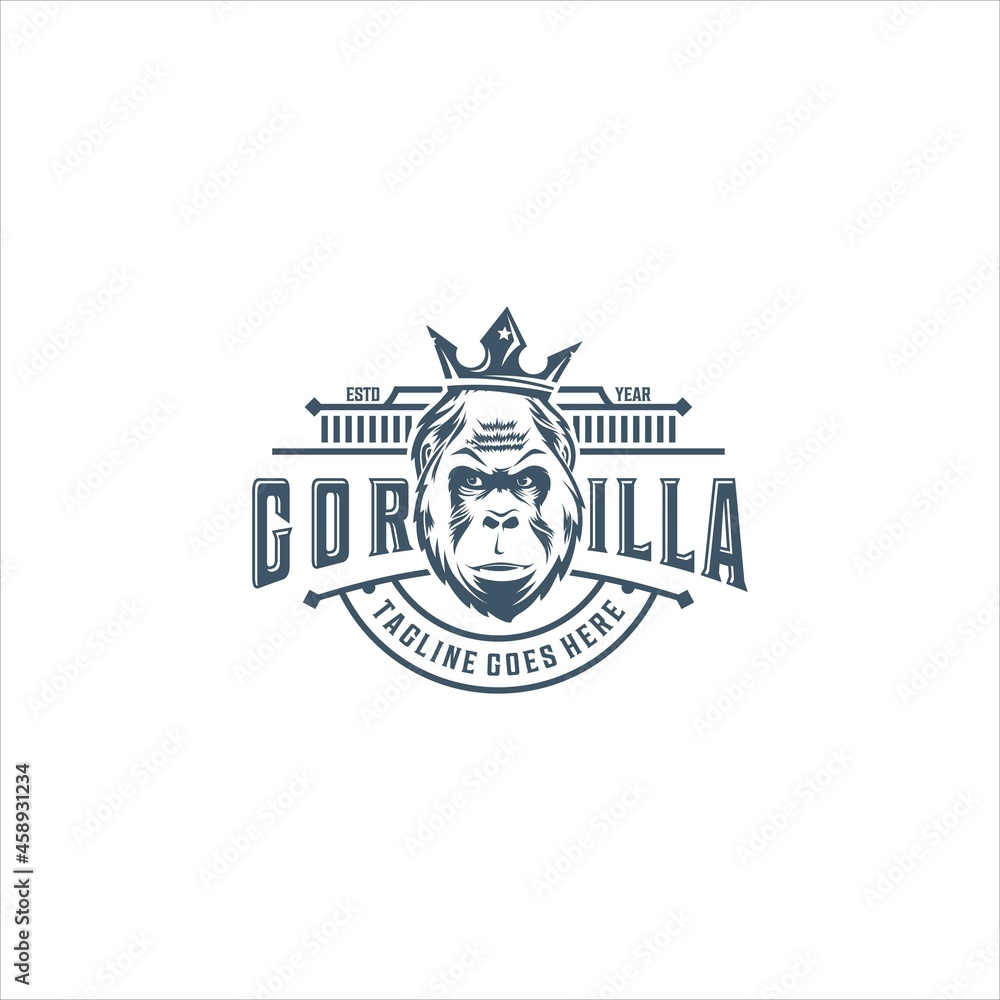 Obraz premium Gorilla Head Wearing A Crown Logo Design Vector Image