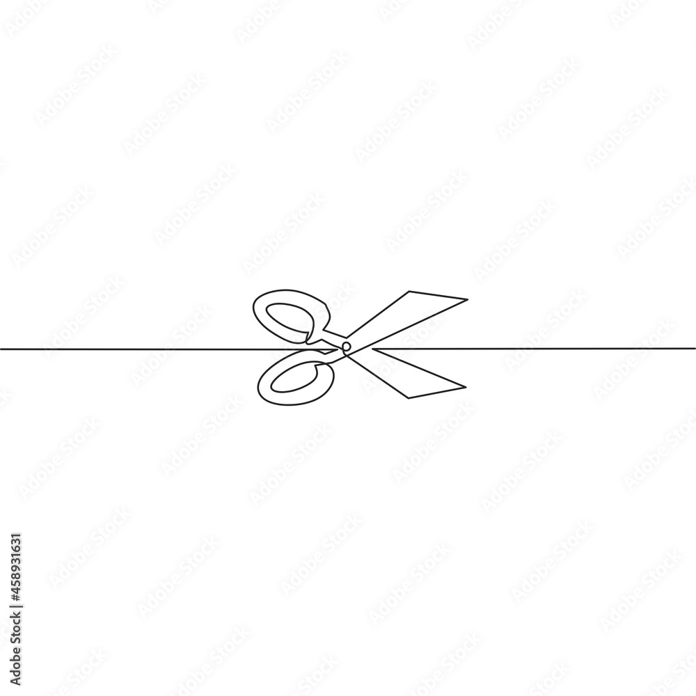 Continuous line drawing of scissor, object one line, single line art, vector illustration Continuous line drawing of scissor, object one line, single line art, vector illustration