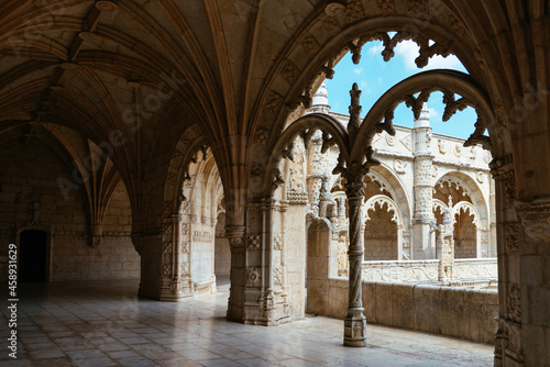 The gothic cloister of the Jeronimos Monastery In Lisbon  Portugal