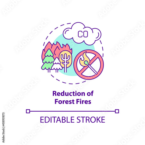 Forest fires reduction concept icon. Common initiative abstract idea thin line illustration. Reduce fire risk. Wildfire losses prevention. Vector isolated outline color drawing. Editable stroke