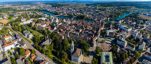 Aerial view around the city Solothurn in Switzerland on a sunny day in summer. © GDMpro S.R.O