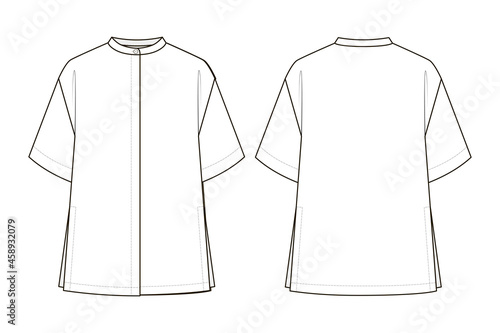 Fashion technical drawing of oversized shirt with stand collar
