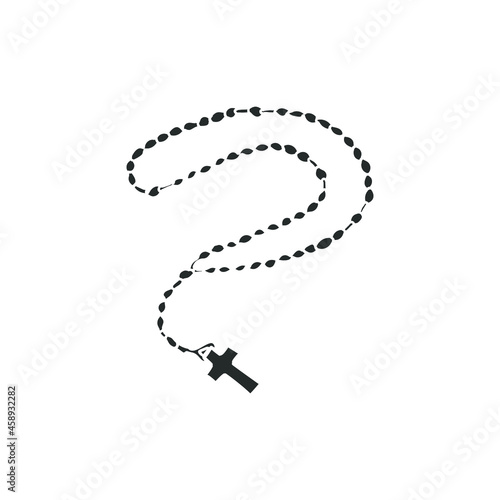 Rosary Beads Icon Silhouette Illustration. Christian Cross Vector Graphic Pictogram Symbol Clip Art. Doodle Sketch Black Sign.