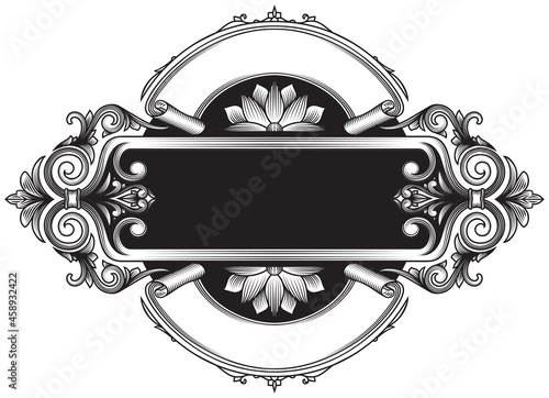 Decorative black and white ornate retro blank emblem