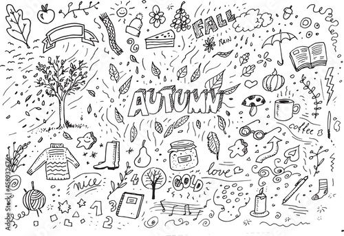 Autumn hand drawn doodle vector set