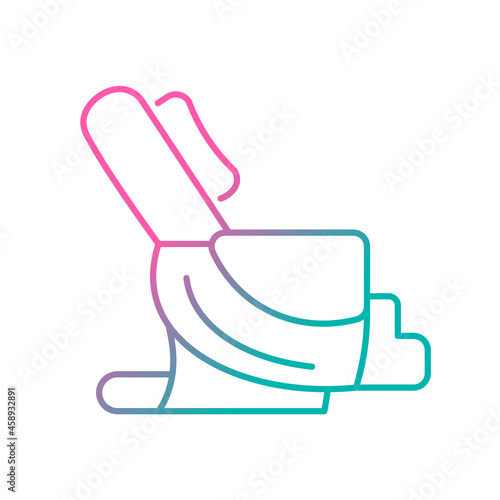 Massage chair gradient linear vector icon. Massaging equipment. Spa salon, center. Muscle relieving. Body care. Thin line color symbol. Modern style pictogram. Vector isolated outline drawing