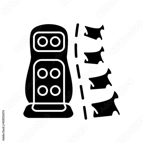 Vibration massage mat black glyph icon. Vibrating device with heating function. Massaging mattress for back, shoulders. Body treatment. Silhouette symbol on white space. Vector isolated illustration