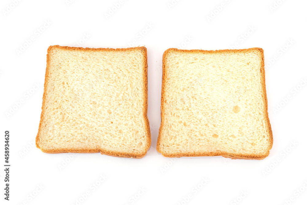 two white slices of bread on a white background.
