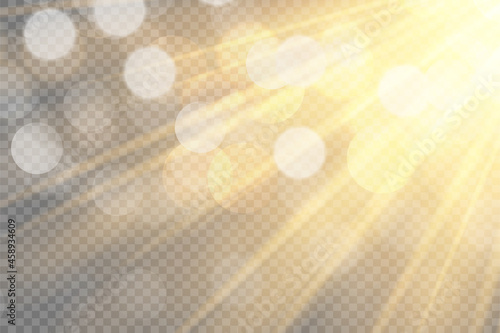 Sunlight on a transparent background. Glow light effects.Star flashed sequins. Sun glare on transparent background. the lens sparkles.Vector transparent sunlight special lens flare light effect.Vector
