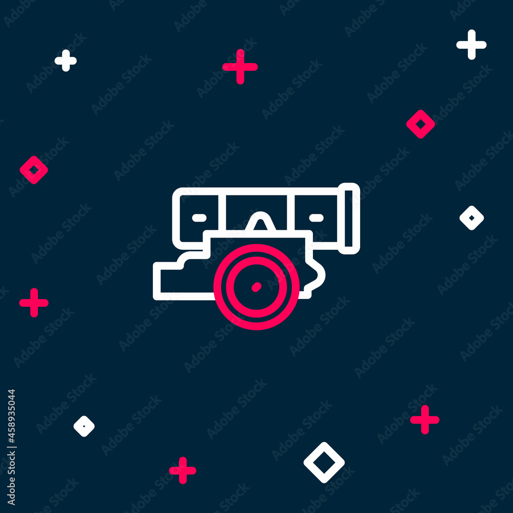 Line Cannon icon isolated on blue background. Colorful outline concept. Vector Line Cannon icon isolated on blue background. Colorful outline concept. Vector