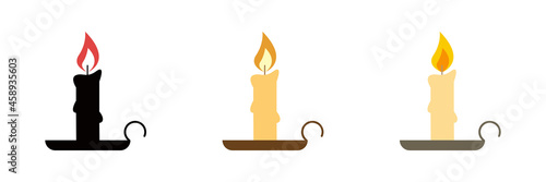 Burning candle on a white background. Set of icons. Illustration.