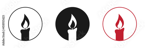 Burning candle on a white background. Set of icons. Illustration.