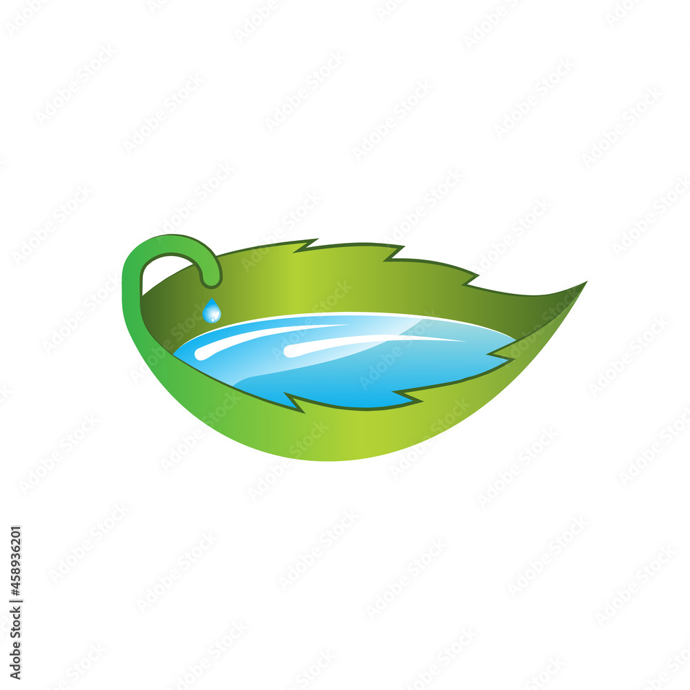 Bath leaf is filled with clean water. Natural water source logo concept. Bath leaf is filled with clean water. Natural water source logo concept.
