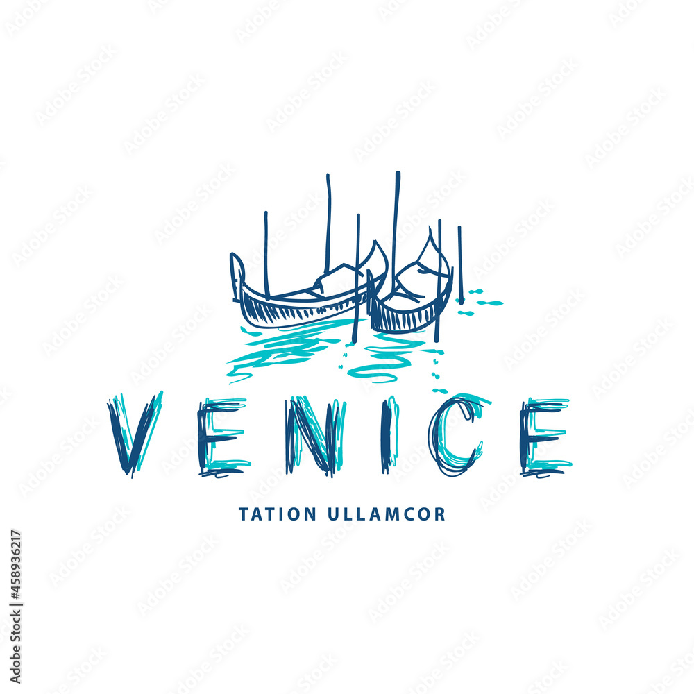Venice logo template with two Gondolas in Venice, Italy. Hand drawn vector sketch logo with moored gondolas. Venice logo template with two Gondolas in Venice, Italy. Hand drawn vector sketch logo with moored gondolas.