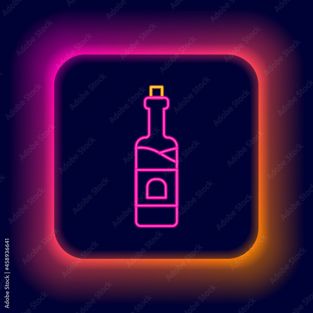 Glowing neon line Bottle of wine icon isolated on black background. Colorful outline concept. Vector Glowing neon line Bottle of wine icon isolated on black background. Colorful outline concept. Vector