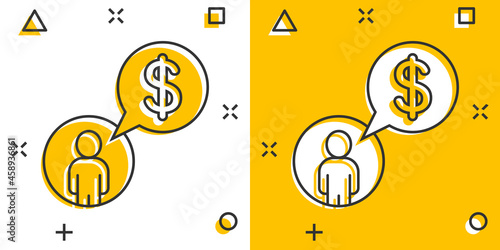 People with money icon in comic style. Investor cartoon vector illustration on white isolated background. Businessman splash effect business concept.
