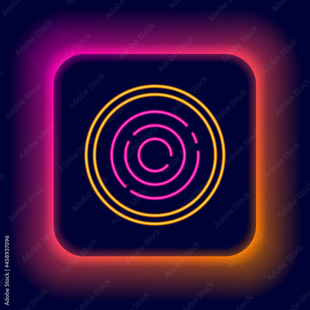 Glowing neon line Checker game chips icon isolated on black background. Colorful outline concept. Vector Glowing neon line Checker game chips icon isolated on black background. Colorful outline concept. Vector
